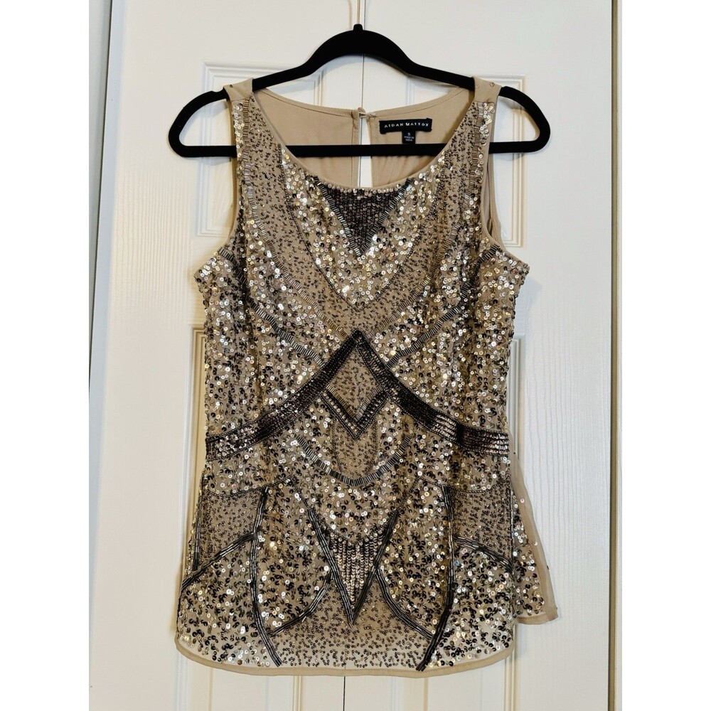 Aidan Mattox Sequin Beaded Formal Top, Size S